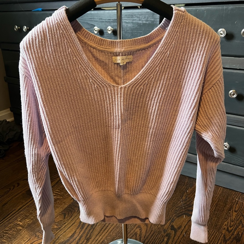 La Hearts Women's Light Purple V-Neck Sweater